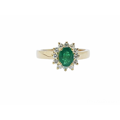 Anillo de oro amarillo en forma de Rosetón de esmeralda y diamantes