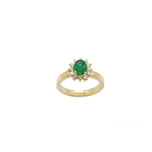 Anillo de oro amarillo en forma de Rosetón de esmeralda y diamantes