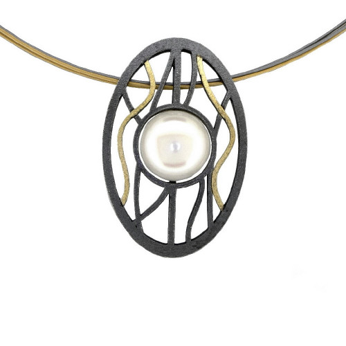 Colgante de plata y oro con perla natural cultivada