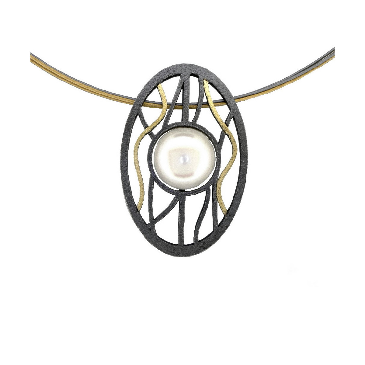Colgante de plata y oro con perla natural cultivada