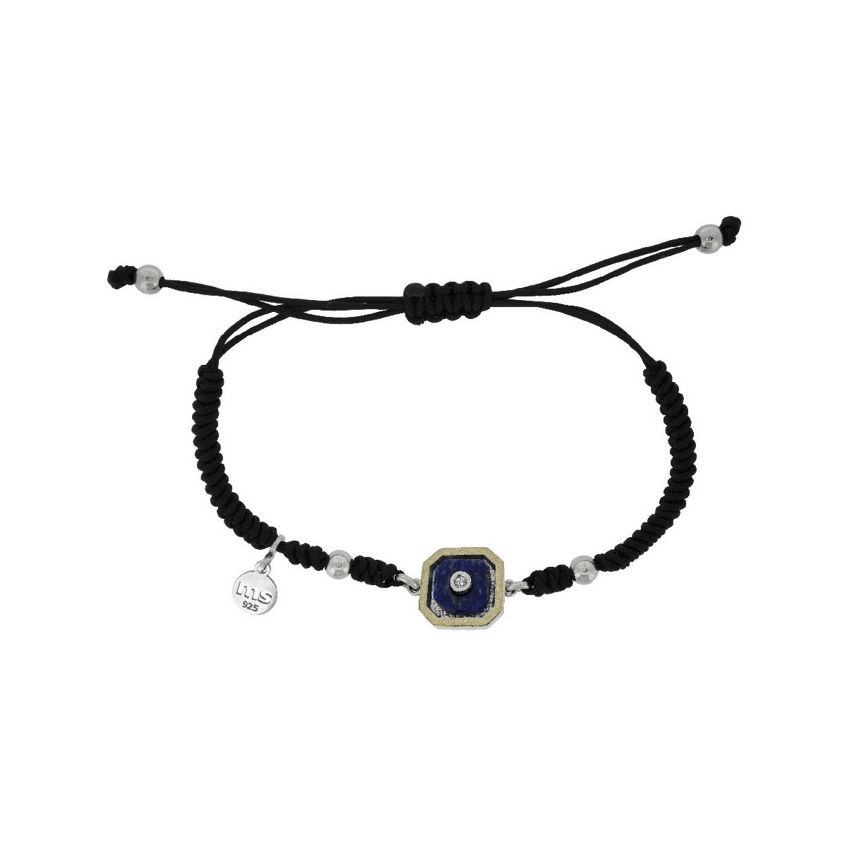 Pulsera de plata y oro con diamante y lapislázuli