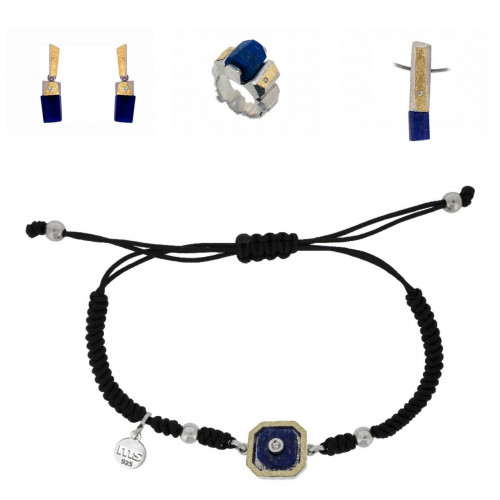 Pulsera de plata y oro con diamante y lapislázuli