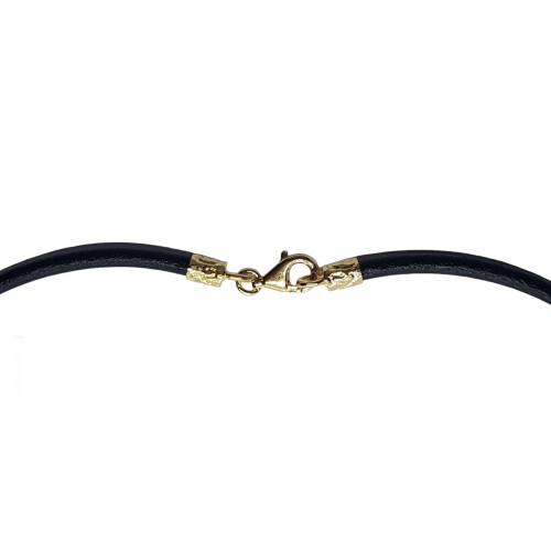 Collar de plata chapada con perla y cuero
