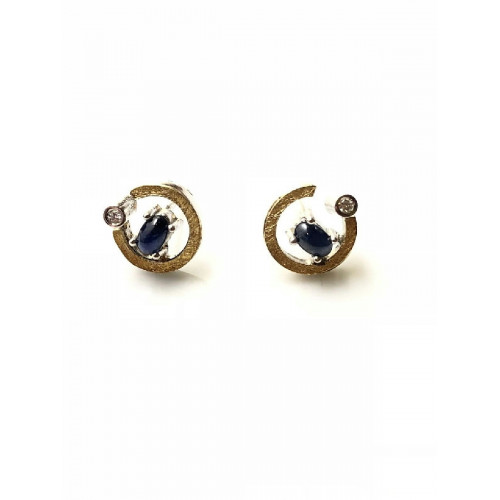 Pendientes de plata y oro con diamantes y zafiros