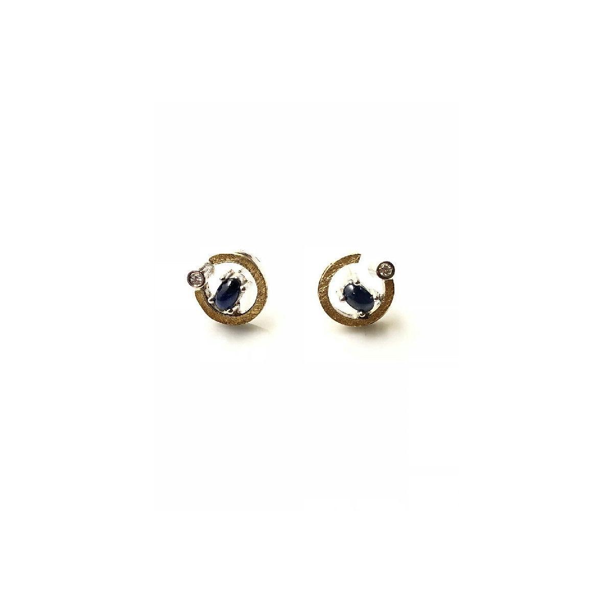 Pendientes de plata y oro con diamantes y zafiros