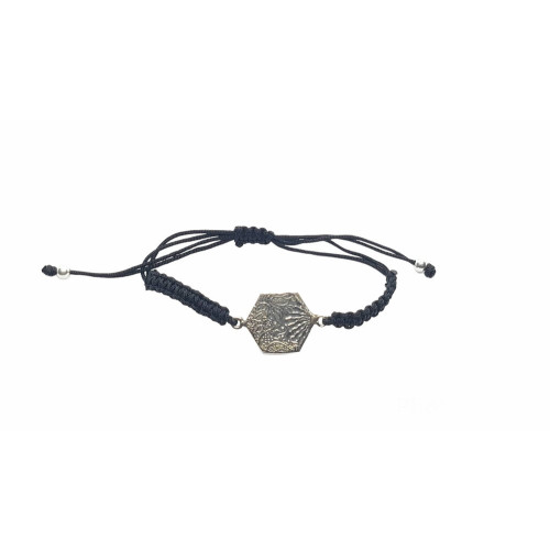 Pulsera de plata con macramé negro BARCELONA PANOT