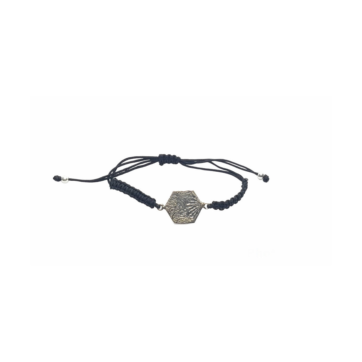 Pulsera de plata con macramé negro BARCELONA PANOT