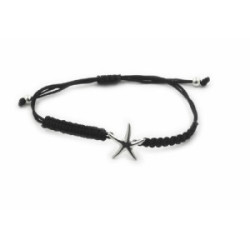 Pulsera de plata con forma de estrella de mar y macramé negro