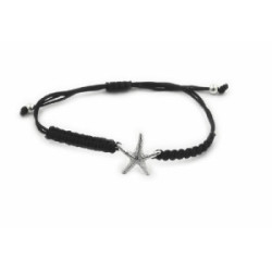 Pulsera de plata con forma de estrella de mar y macramé negro