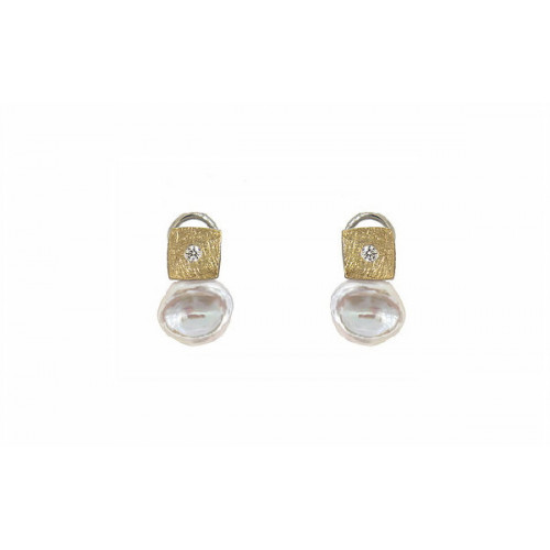 Pendientes de plata y oro con perlas naturales cultivadas y diamantes