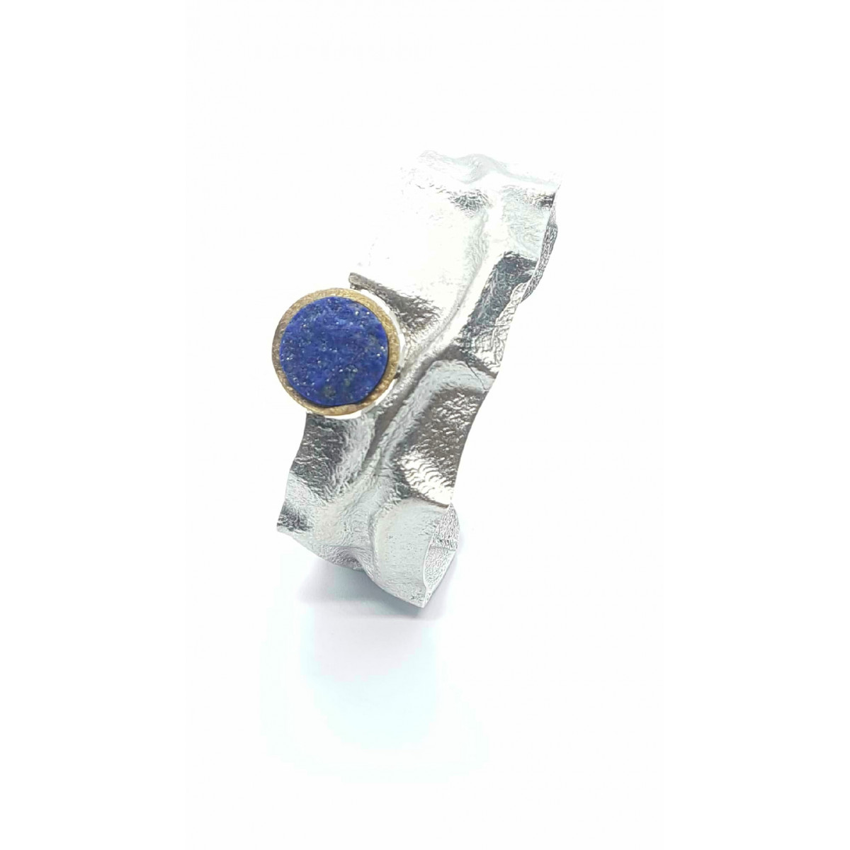 Brazalete rígido de plata y oro con lapislázuli
