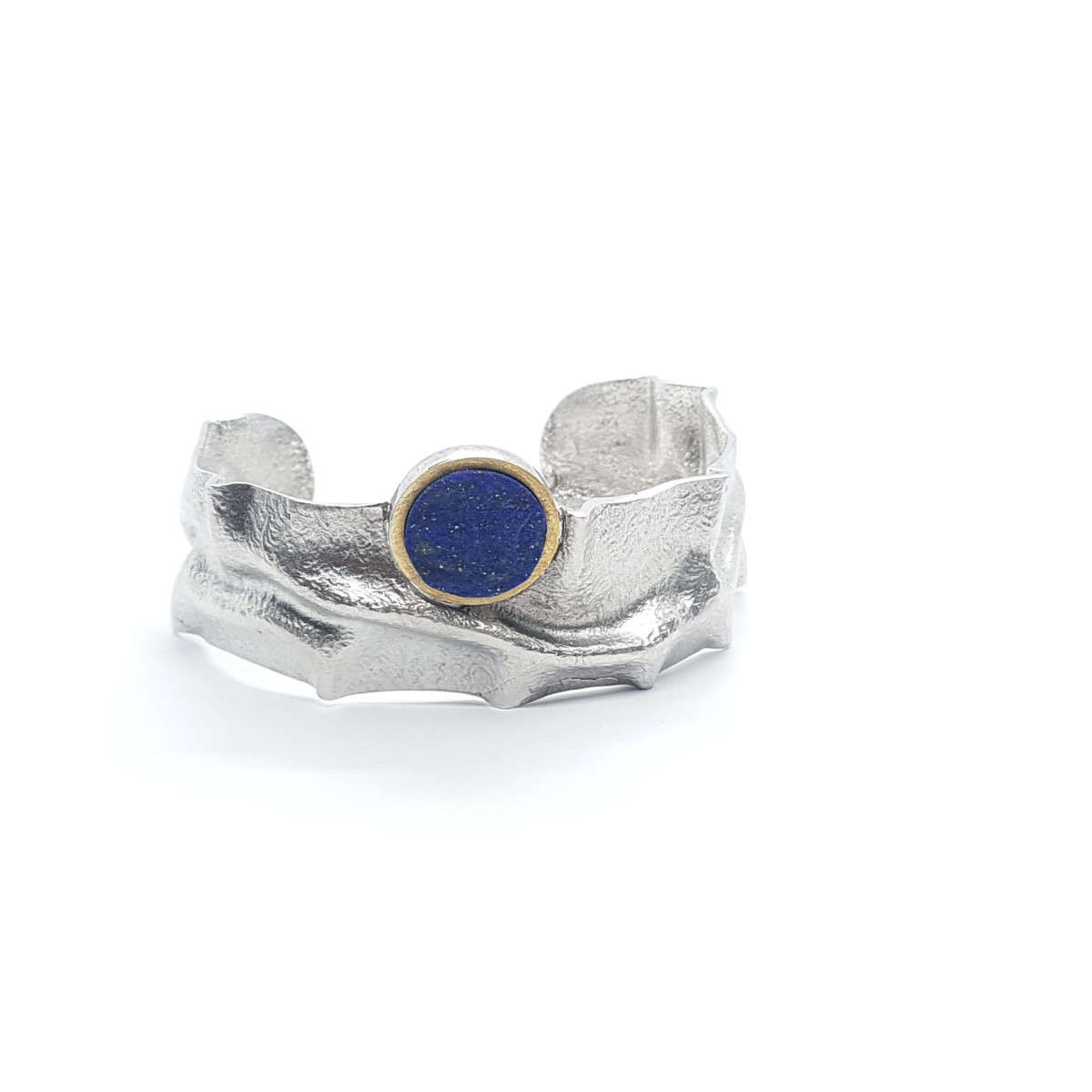 Brazalete rígido de plata y oro con lapislázuli