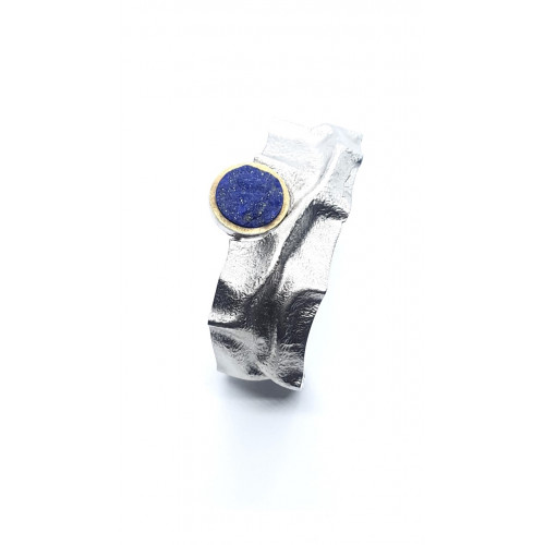 Brazalete rígido de plata y oro con lapislázuli