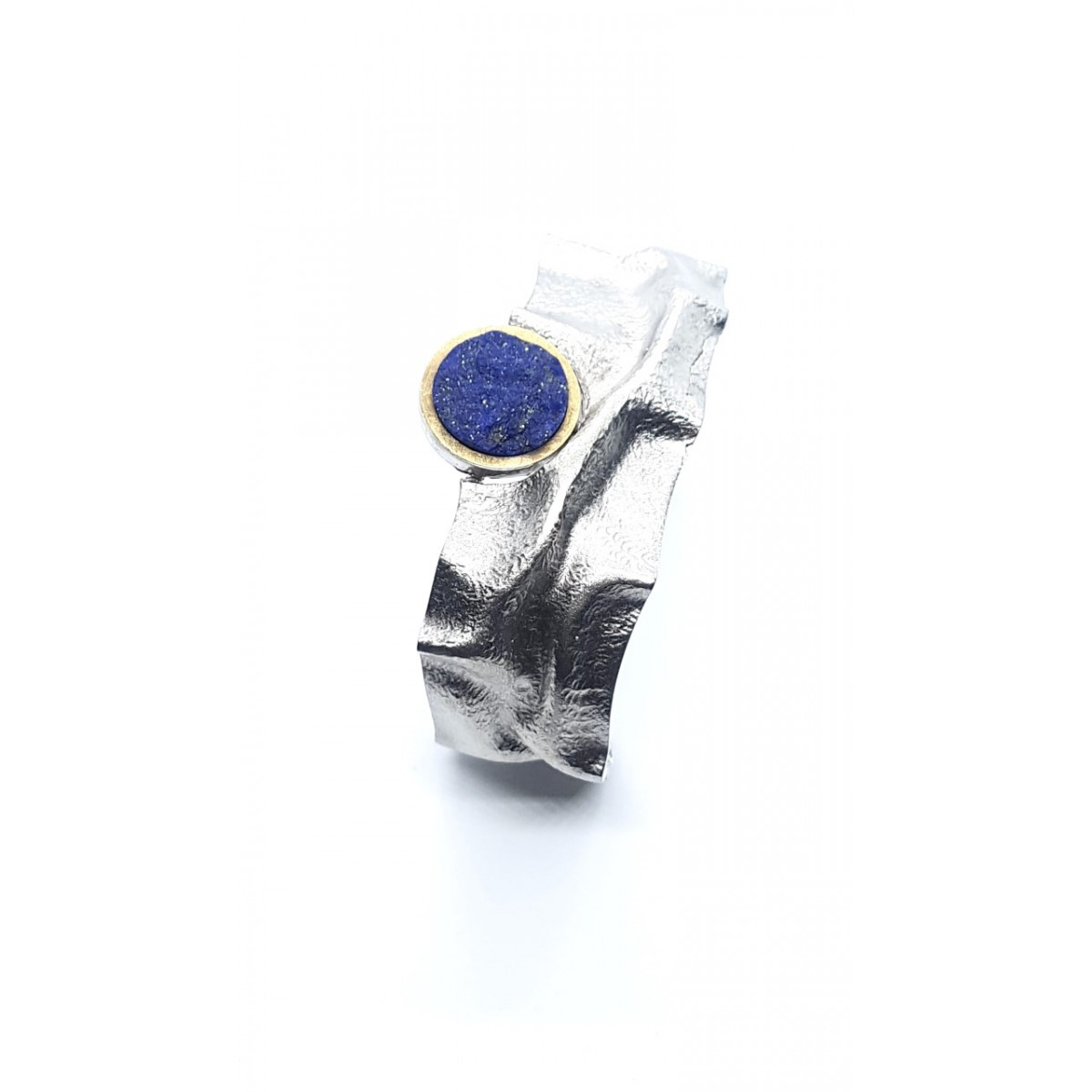 Brazalete rígido de plata y oro con lapislázuli