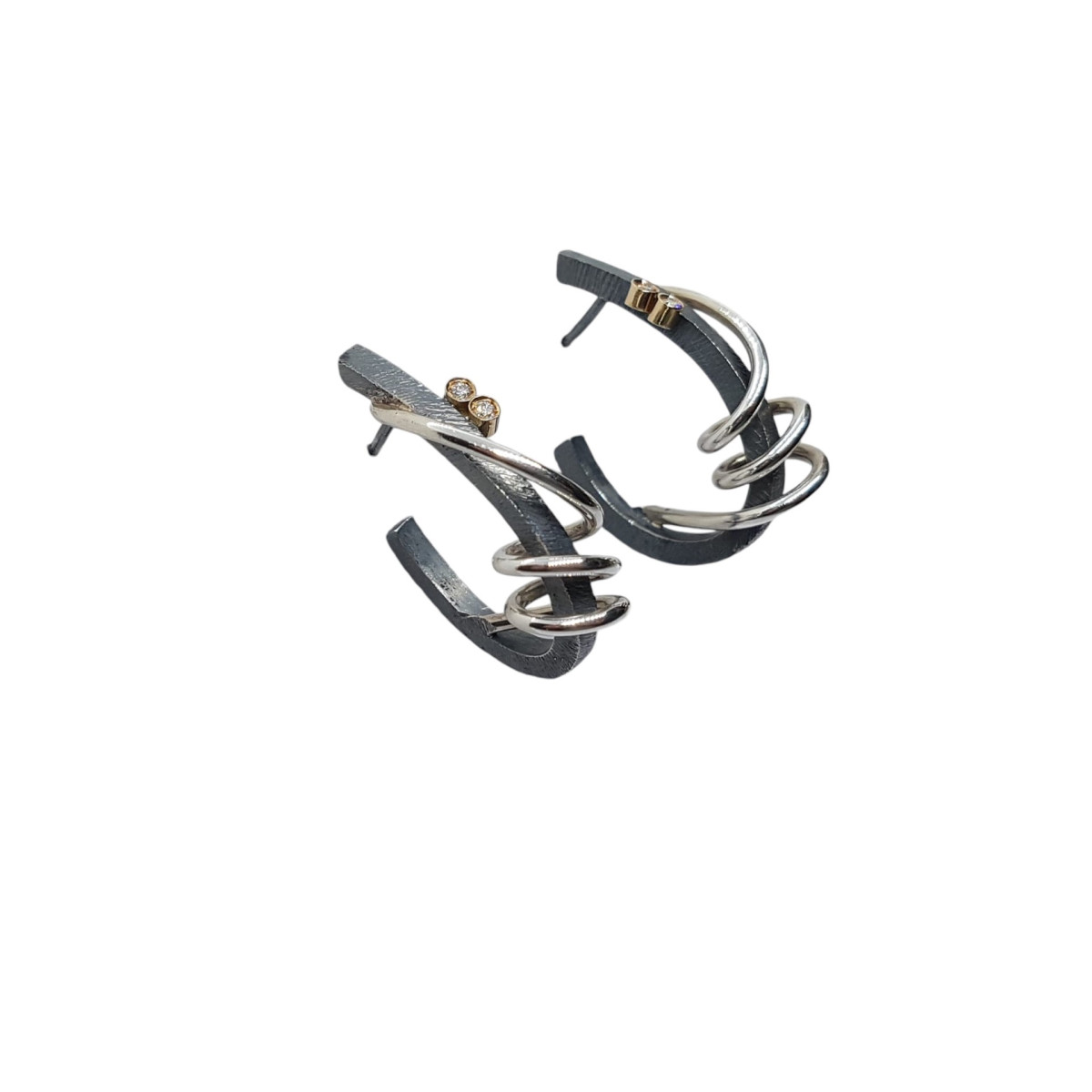Pendientes de Aro de oro amarillo con plata y diamantes