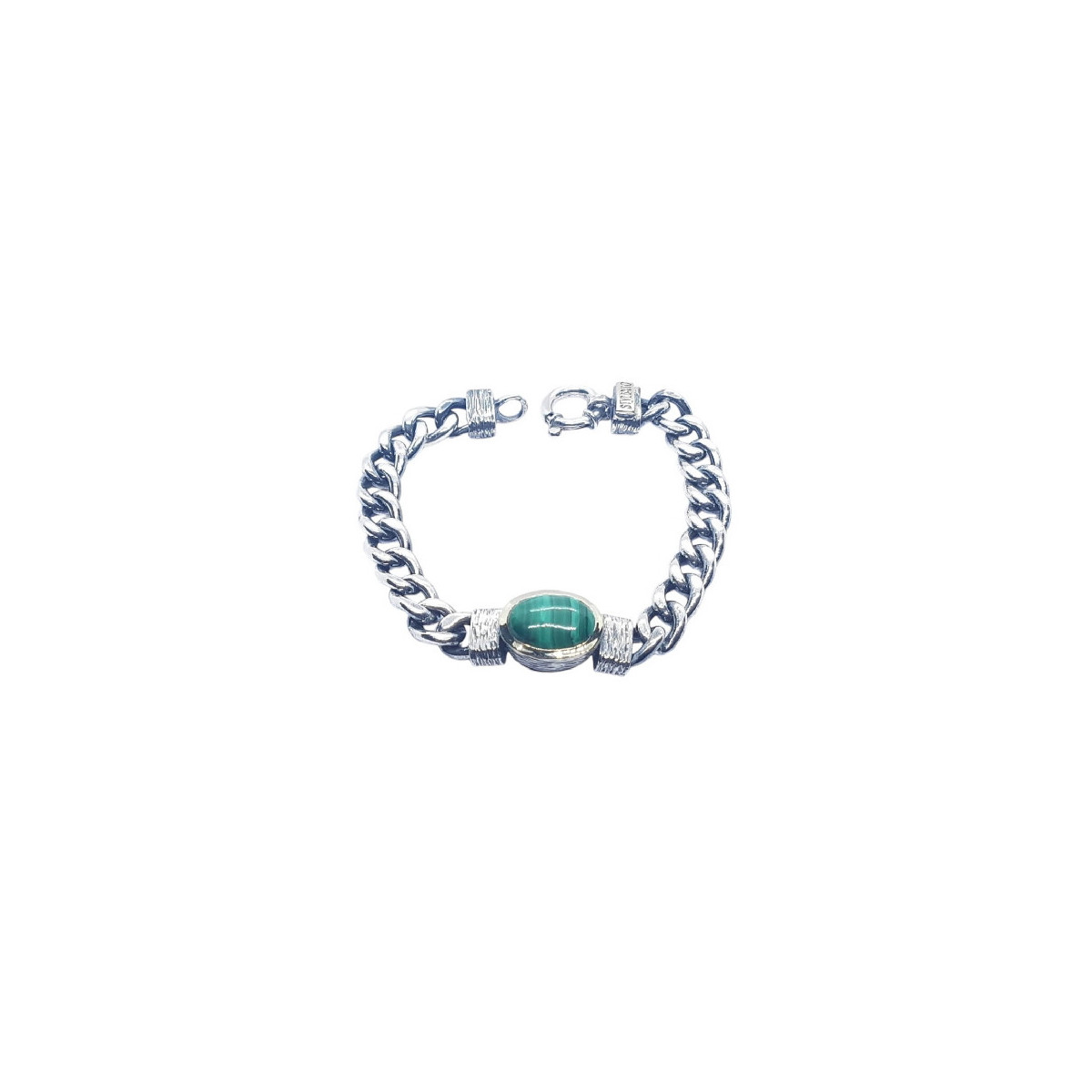 Pulsera de plata y oro con malaquita