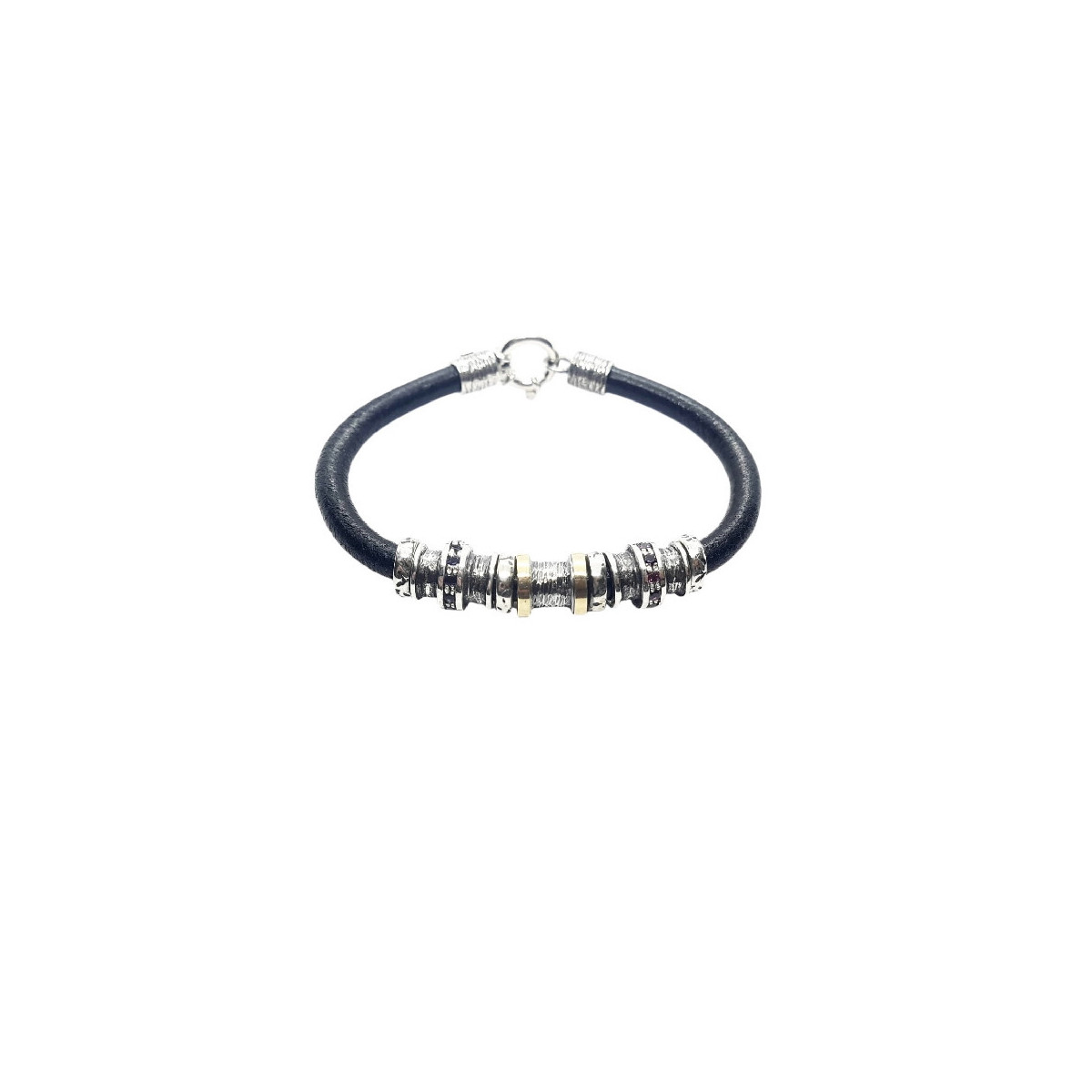 Pulsera de plata y oro con iolitas y rodolitas