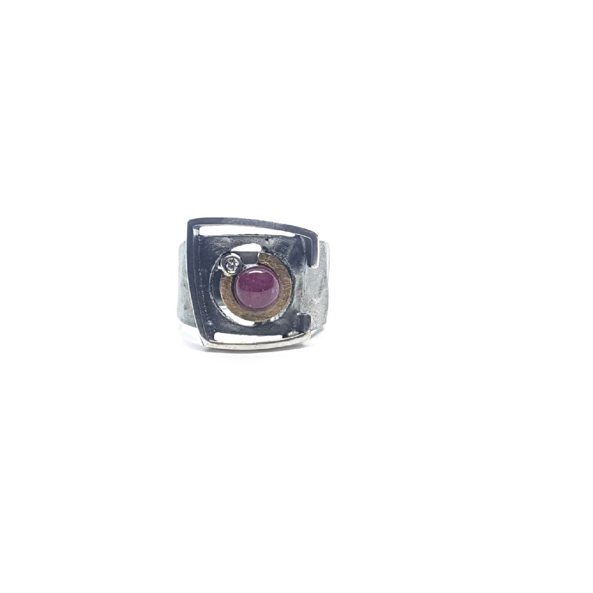 Anillo de plata y oro  con diamante y rubí