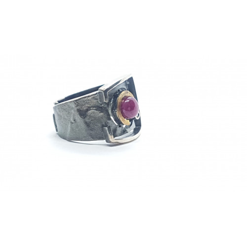 Anillo de plata y oro  con diamante y rubí