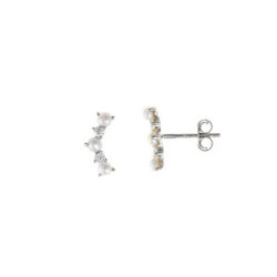 Pendientes trepadores de plata chapada, perlas y  circonitas blancas