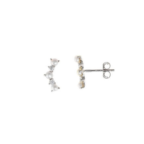 Pendientes trepadores de plata chapada, perlas y  circonitas blancas