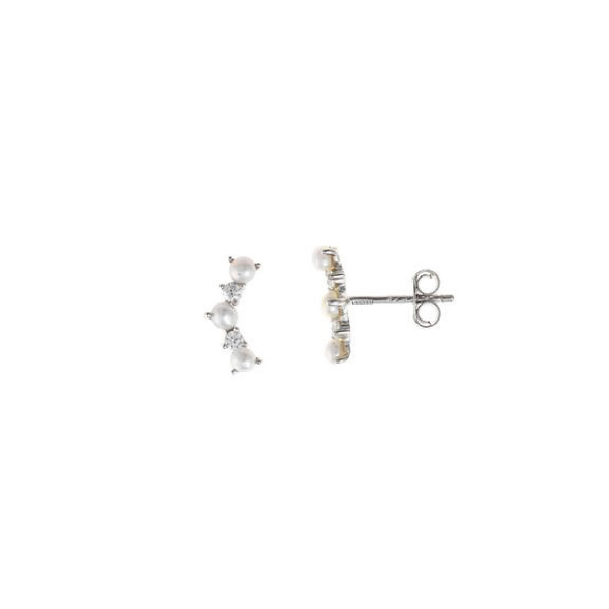 Pendientes trepadores de plata chapada, perlas y  circonitas blancas
