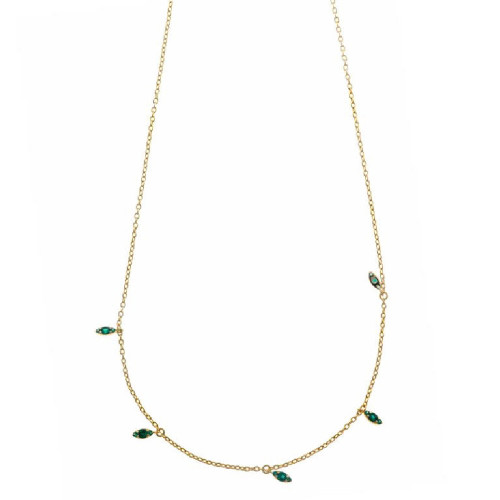 Collar de plata chapada con circonitas verdes