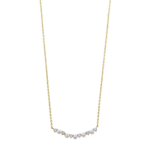 Collar de plata chapada con circonitas blancas y perlas naturales