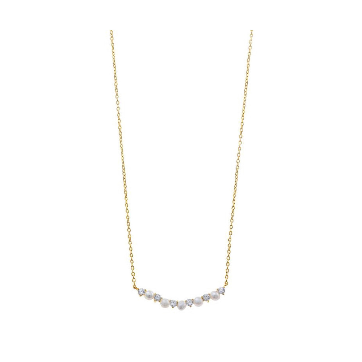 Collar de plata chapada con circonitas blancas y perlas naturales