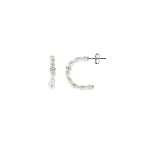 Pendientes de plata con forma de aros, perlas y circonitas