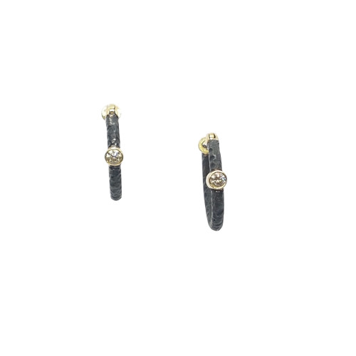 Pendientes de plata y oro con diamante