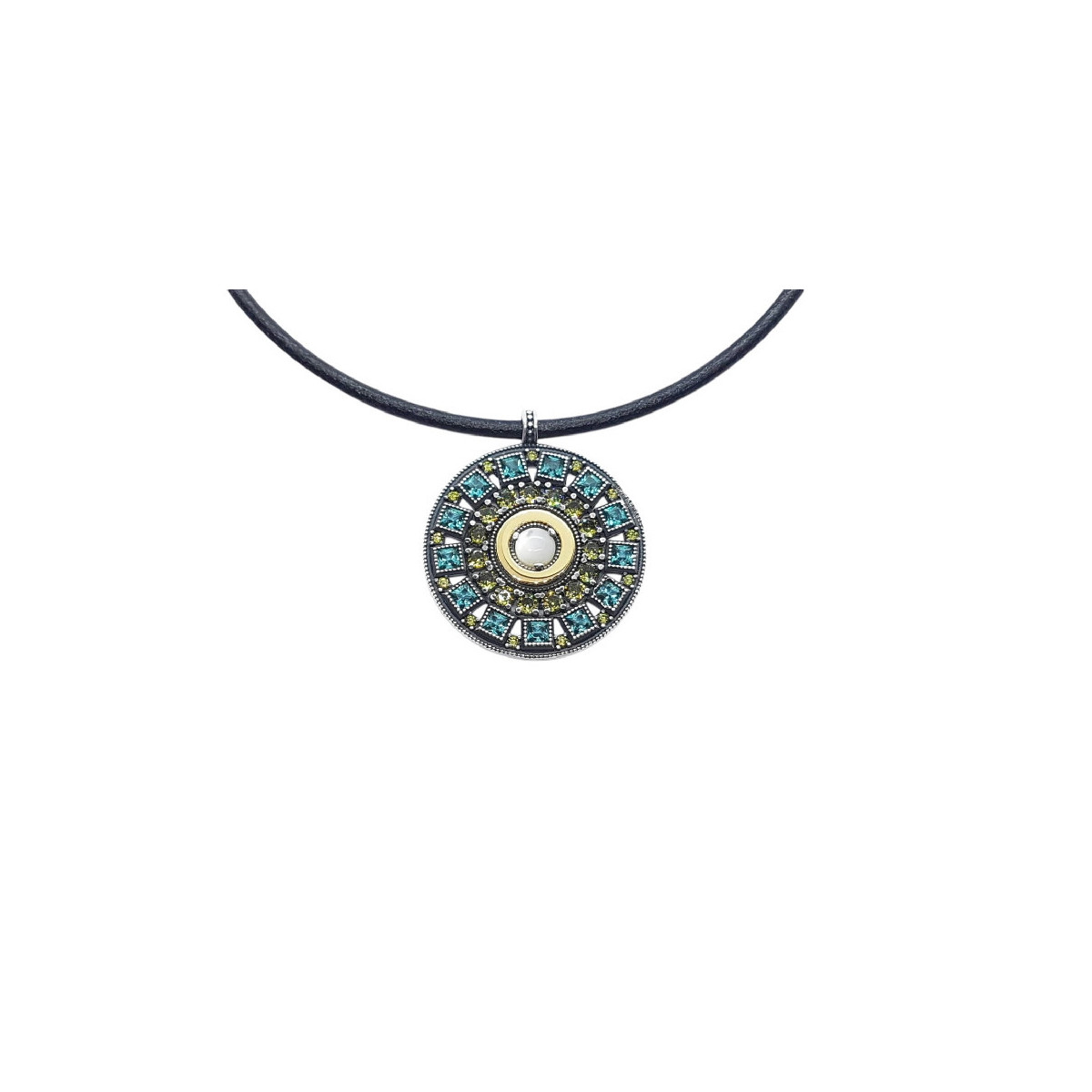 Collar de plata con cuero y circonitas