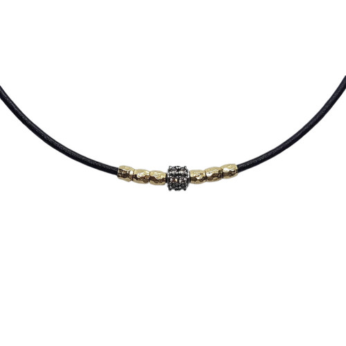 Collar de plata con cuero y circonitas