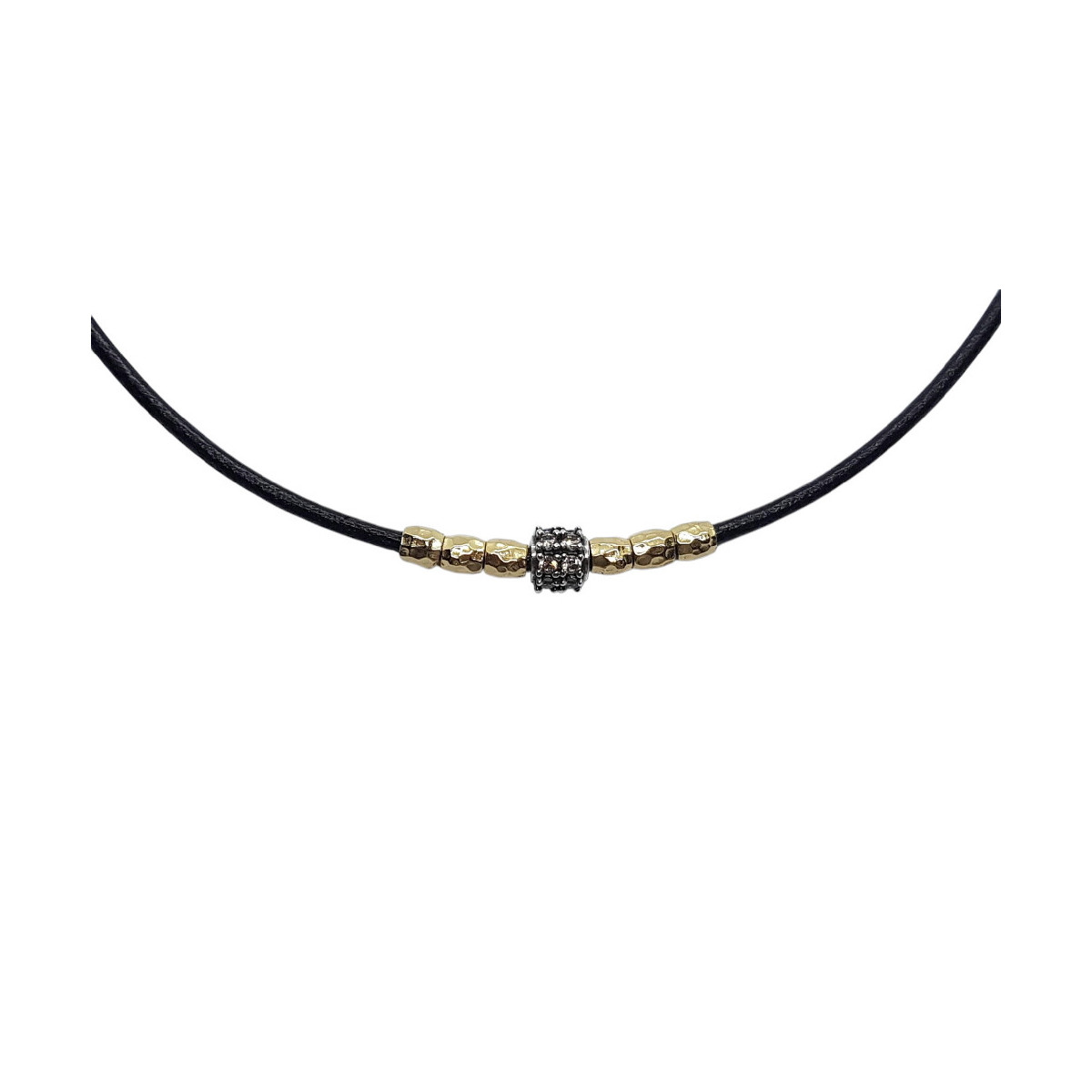 Collar de plata con cuero y circonitas