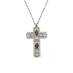 Collar de plata con forma de cruz y circonitas