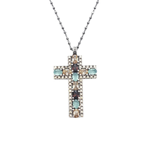 Collar de plata con forma de cruz y circonitas