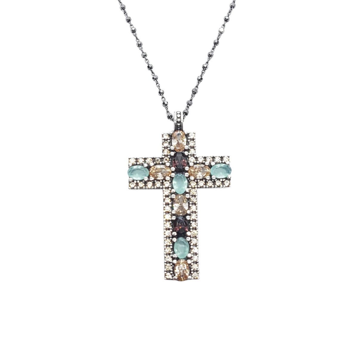 Collar de plata con forma de cruz y circonitas