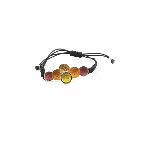 Pulsera de plata con macramé negro y esmaltes