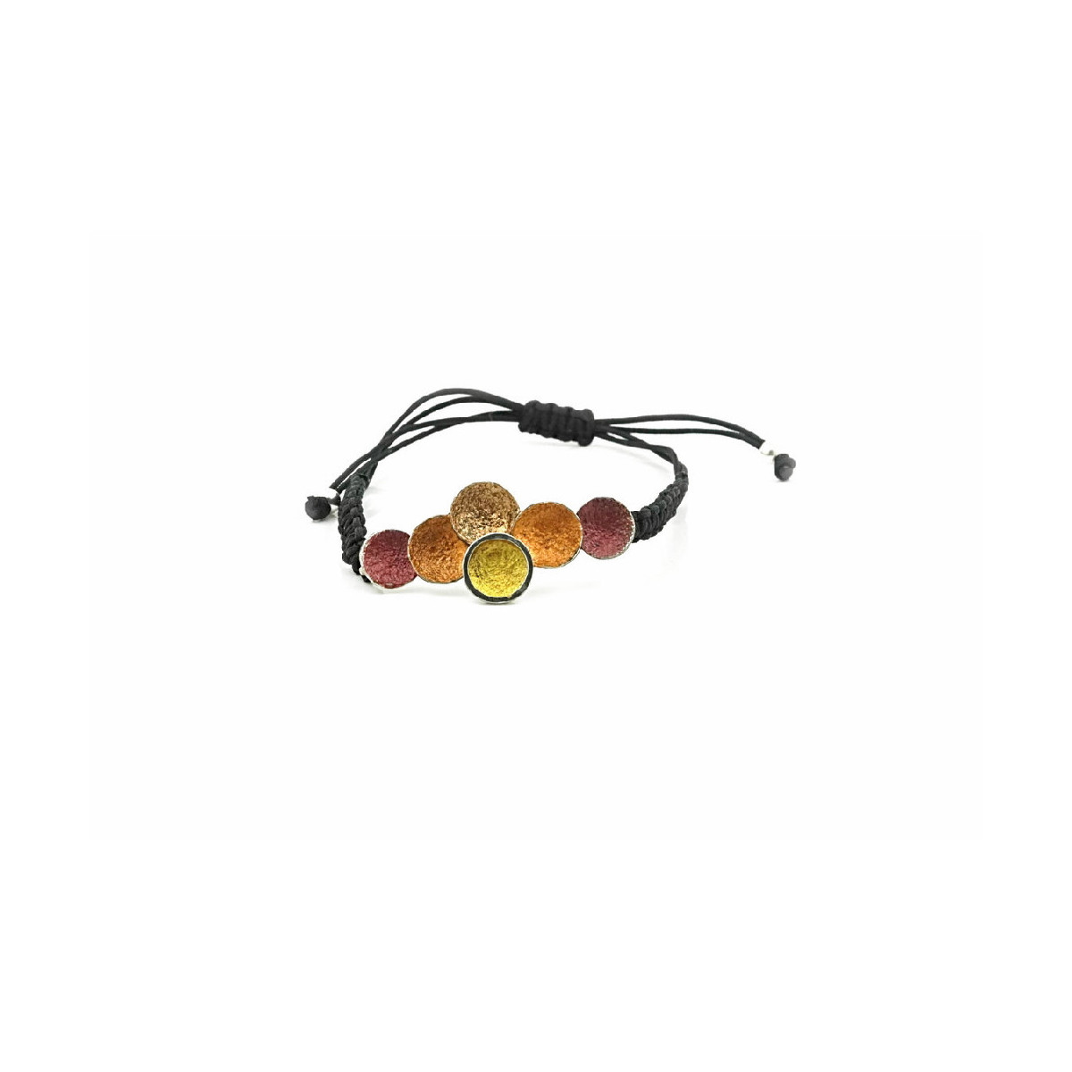 Pulsera de plata con macramé negro y esmaltes