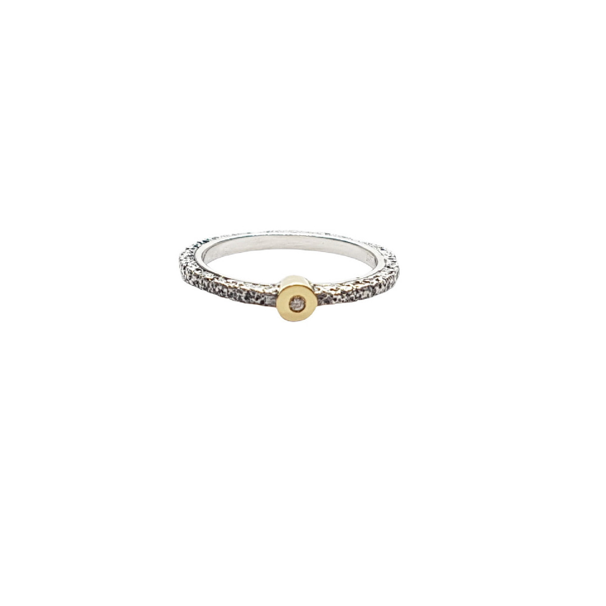 Sortija de plata y oro con diamante