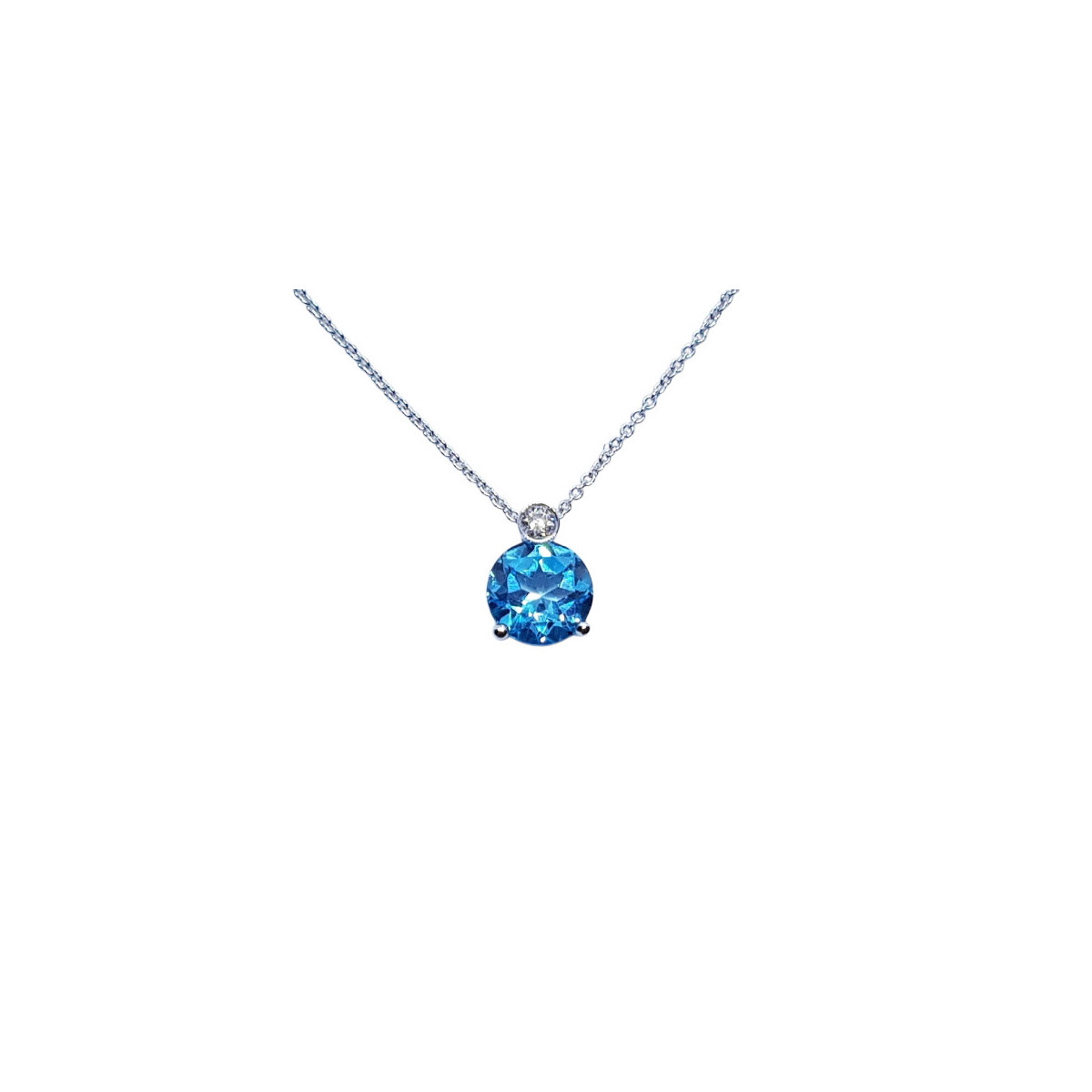 Gargantilla de oro blanco topacio azul y diamante