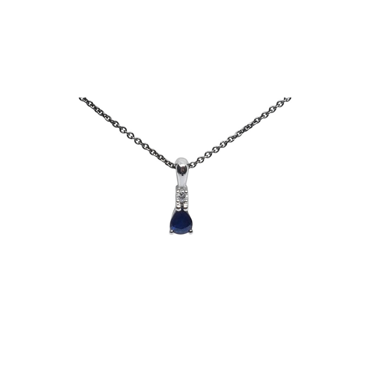 COLGANTE de ORO blanco con DIAMANTE y zafiro