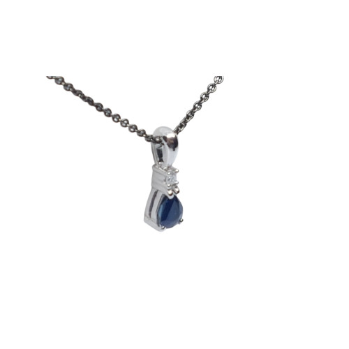 COLGANTE de ORO blanco con DIAMANTE y zafiro