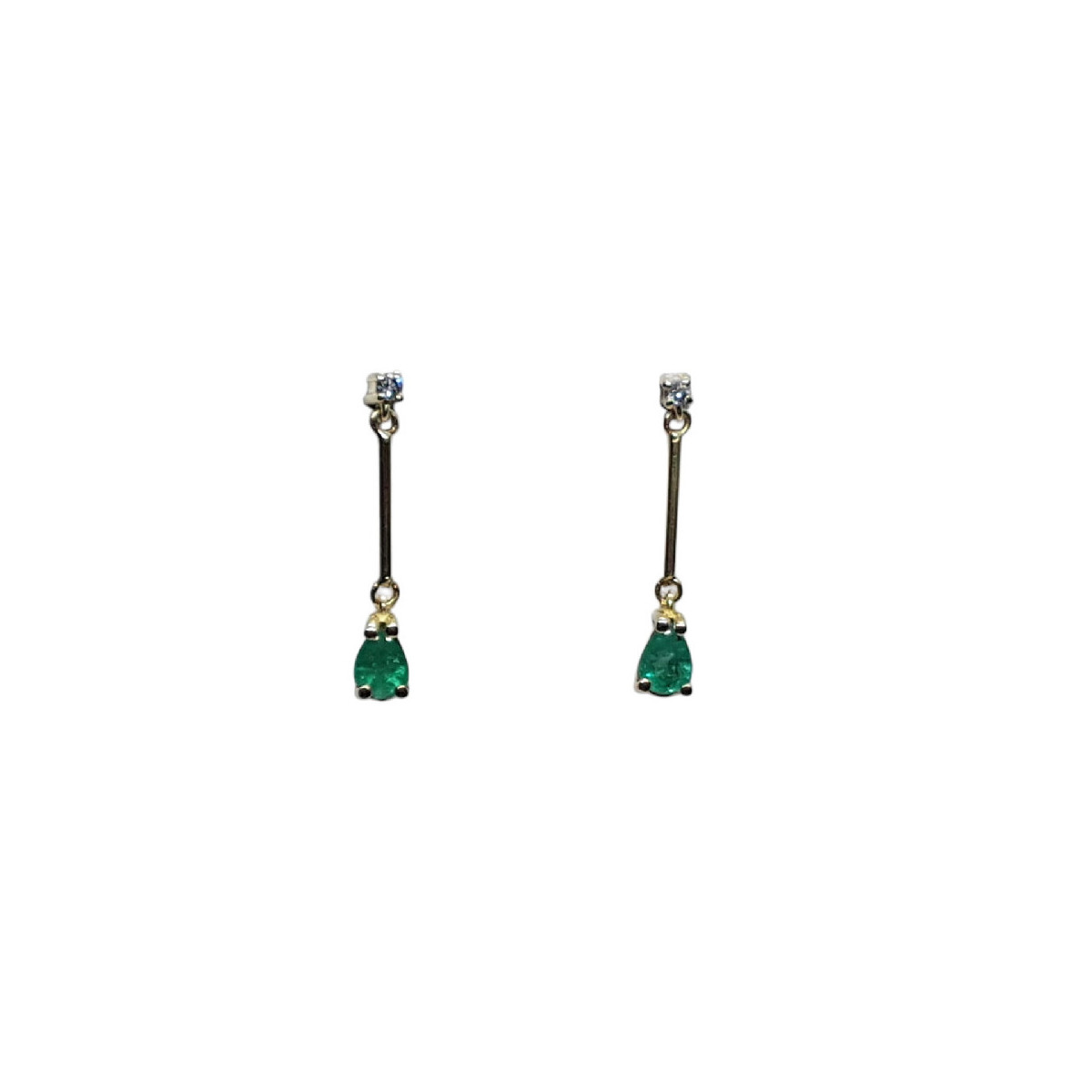PENDIENTES DE ORO AMARILLO con DIAMANTE y esmeralda