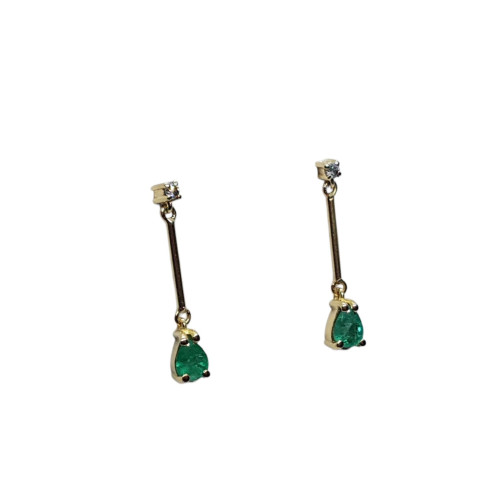 PENDIENTES DE ORO AMARILLO con DIAMANTE y esmeralda