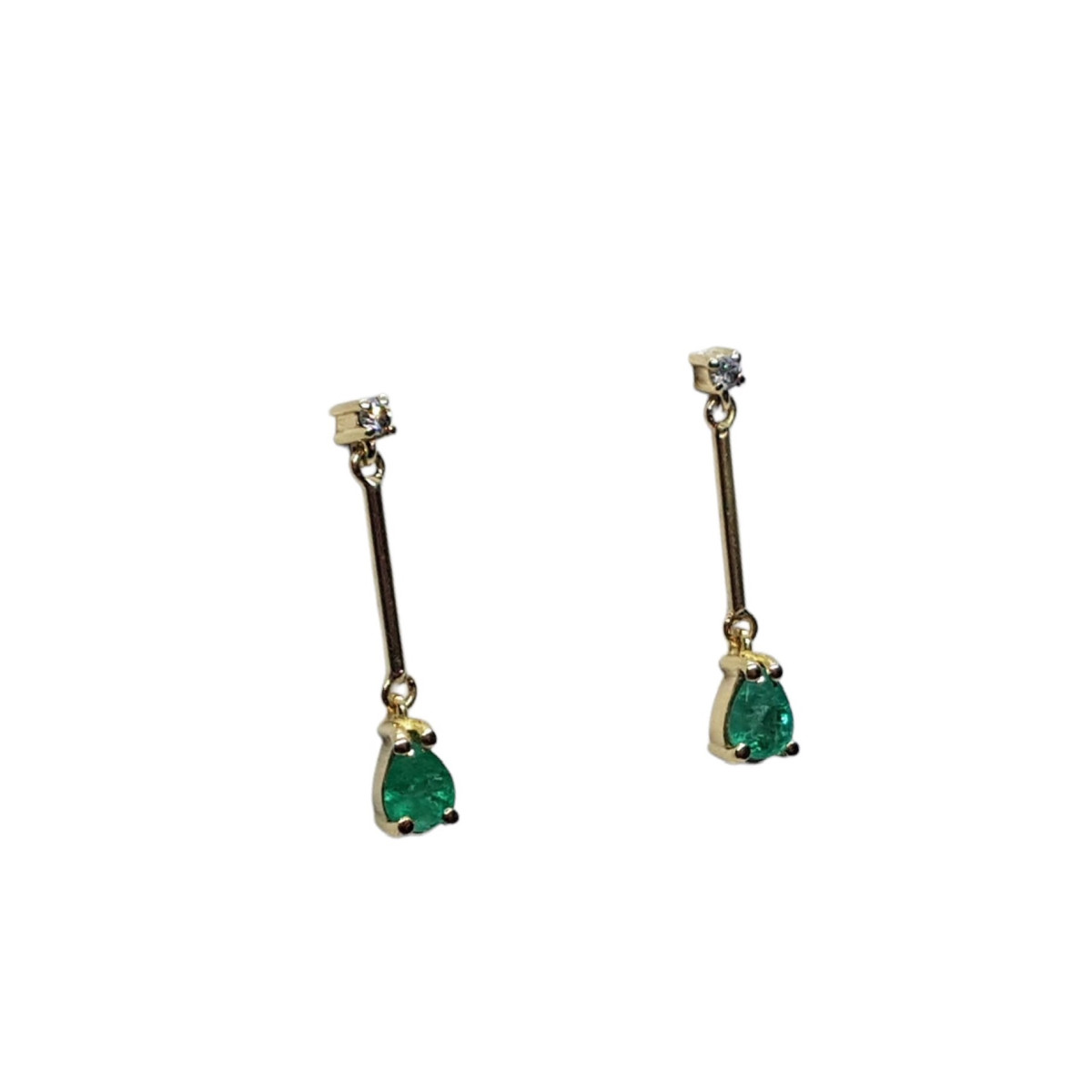 PENDIENTES DE ORO AMARILLO con DIAMANTE y esmeralda