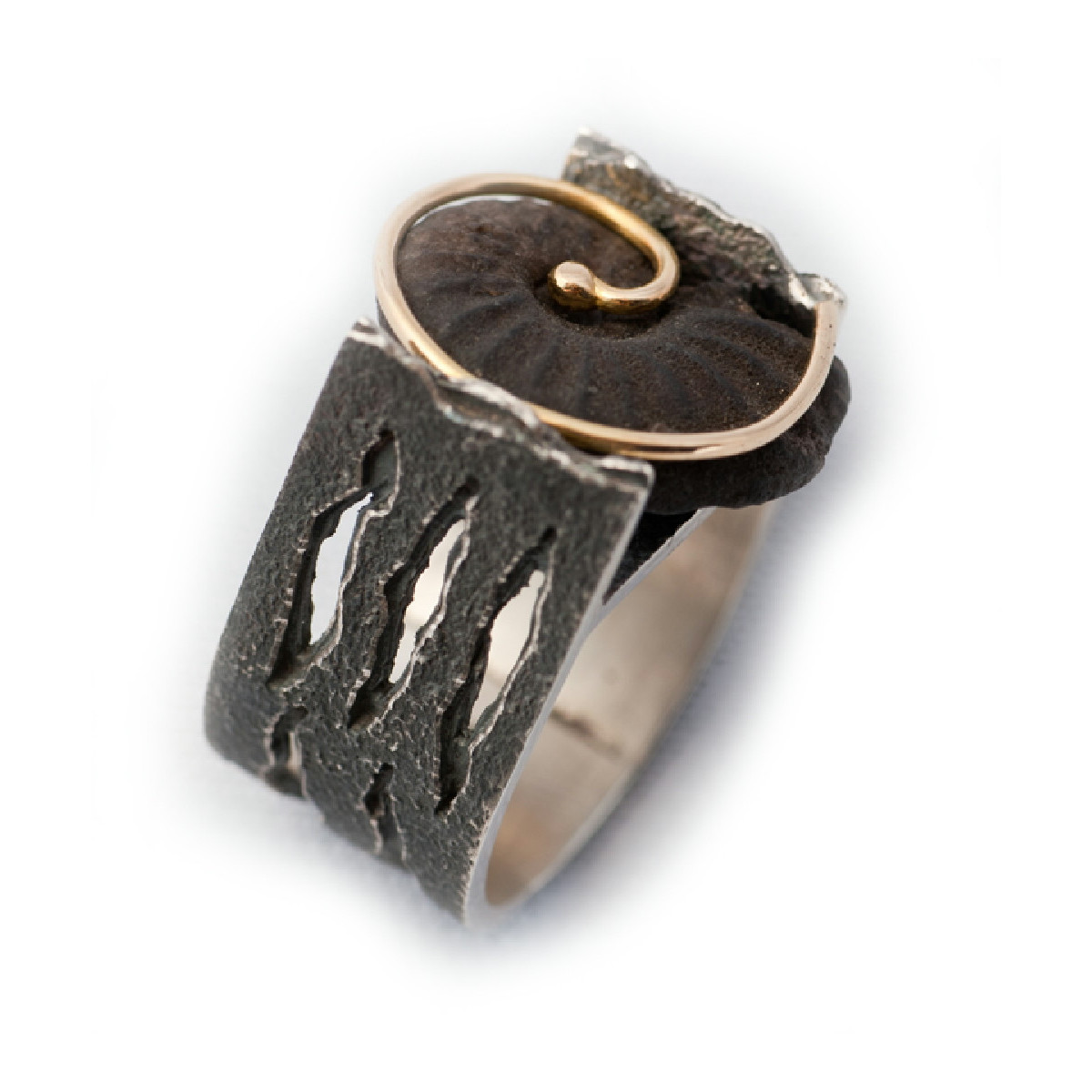 Anillo de plata y oro con Amonite