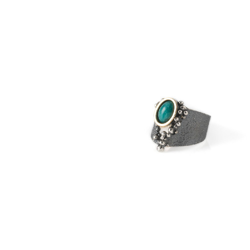Anillo de plata y oro con amazonita