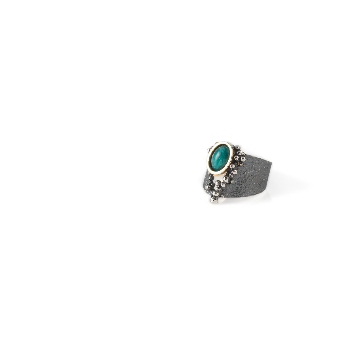 Anillo de plata y oro con amazonita