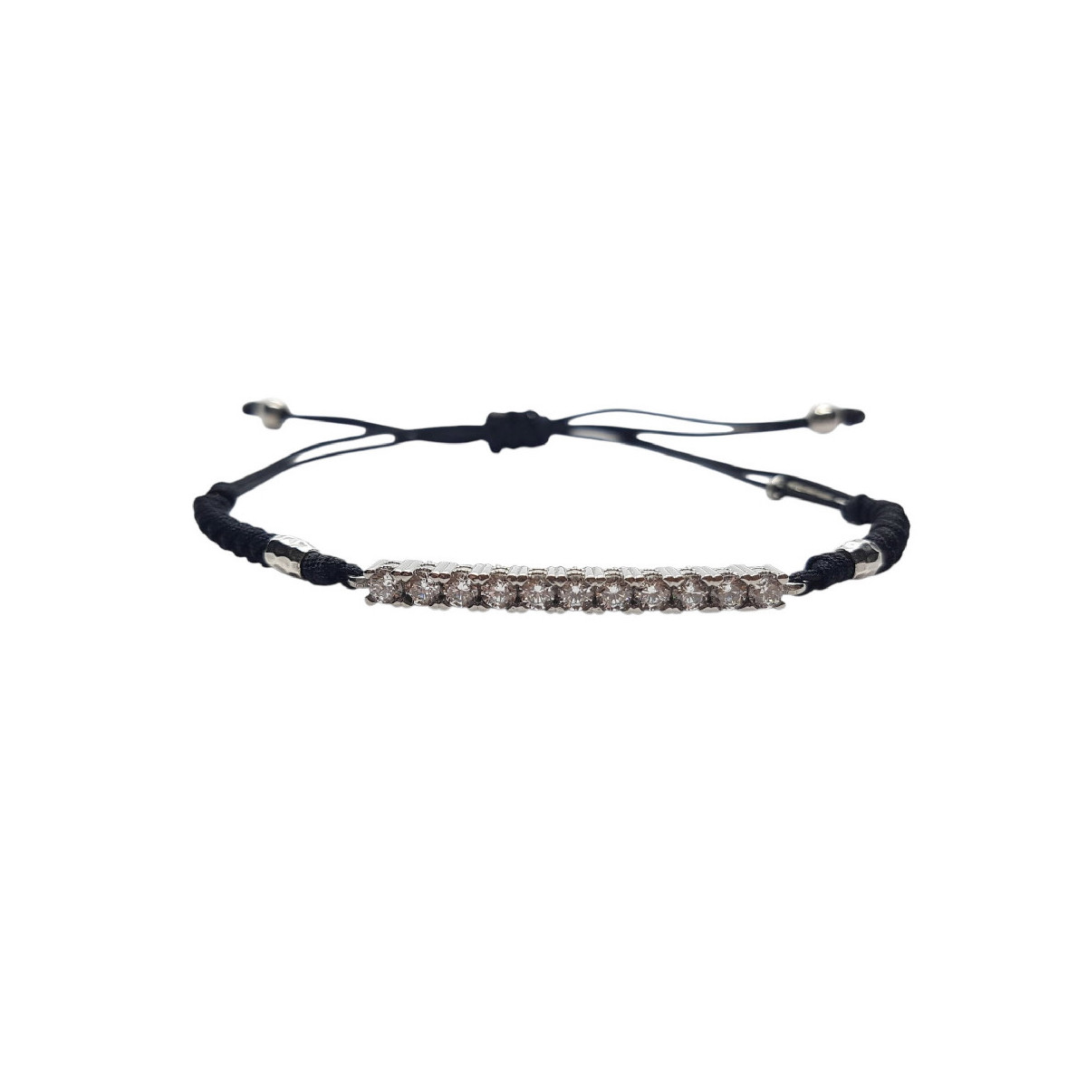 Pulsera estilo Rivière de plata con macramé y circonitas